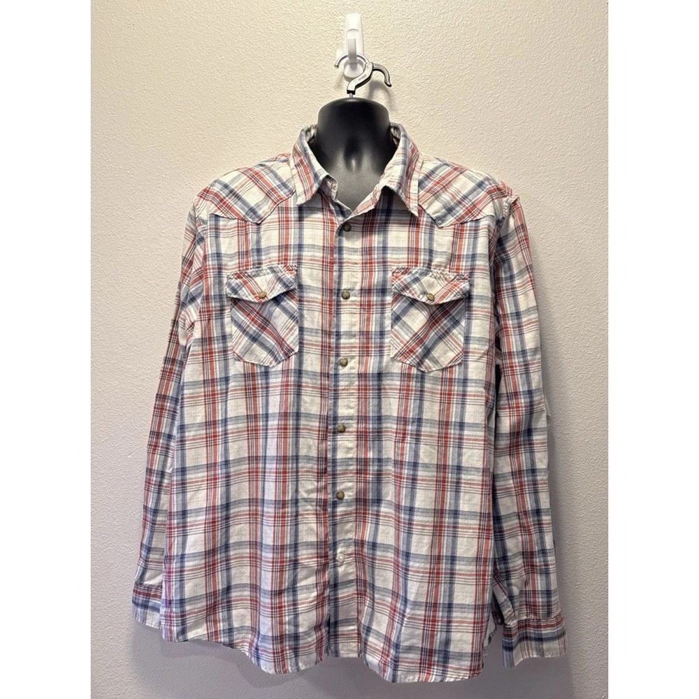 Wrangler Pearl Snap‎  White Plaid Western shirt Size XXL Cowboy Rodeo